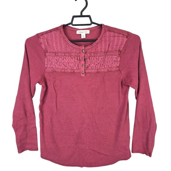 Womens Coldwater Creek Red Textured Top 1/4 Button Long Sleeve Cotton Size M - Picture 1 of 7